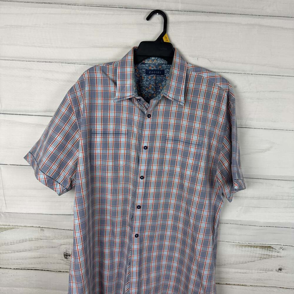 Zagiri American Pie Plaid Short Sleeve Button Front Cotton Shirt A-5